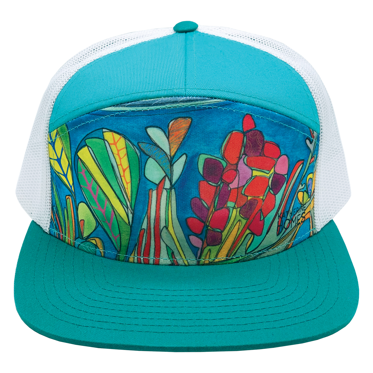 Coral Reef | 7 Panel Hat | Teal | Aqua | White 100% Recycled Mesh