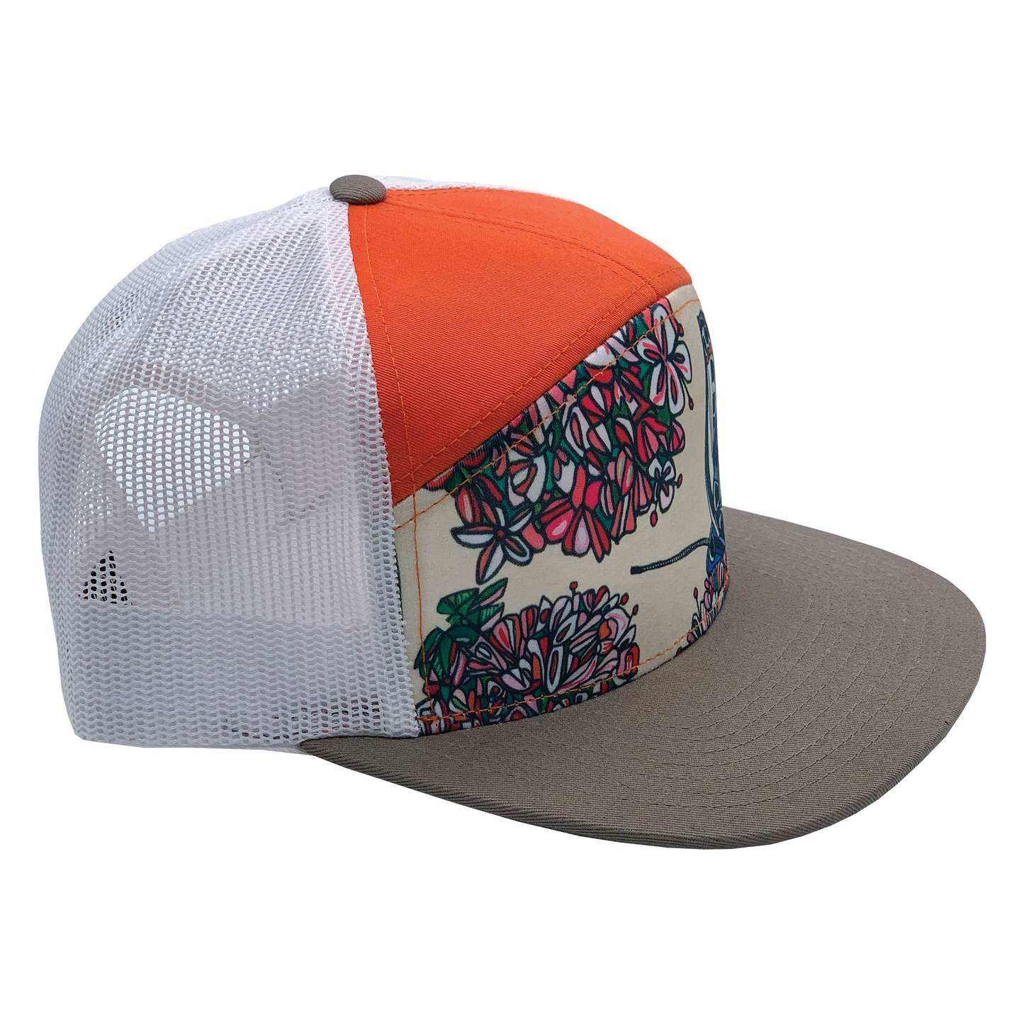 El Segundo Blue Butterfly  | 7 Panel Hat | Grey| Orange | White 100% Recycled Mesh