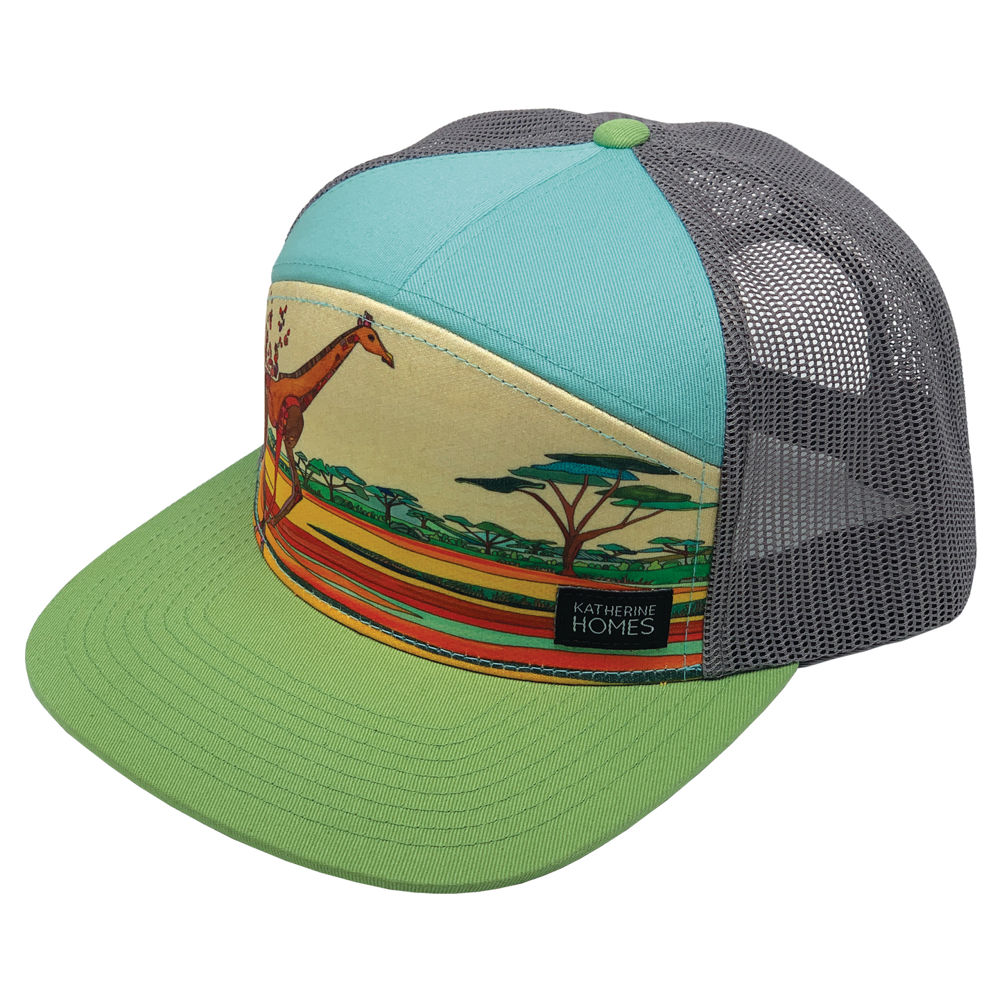 Fleeing Giraffe | 7 Panel | Grass | Sky | 100% Grey Recycled Mesh