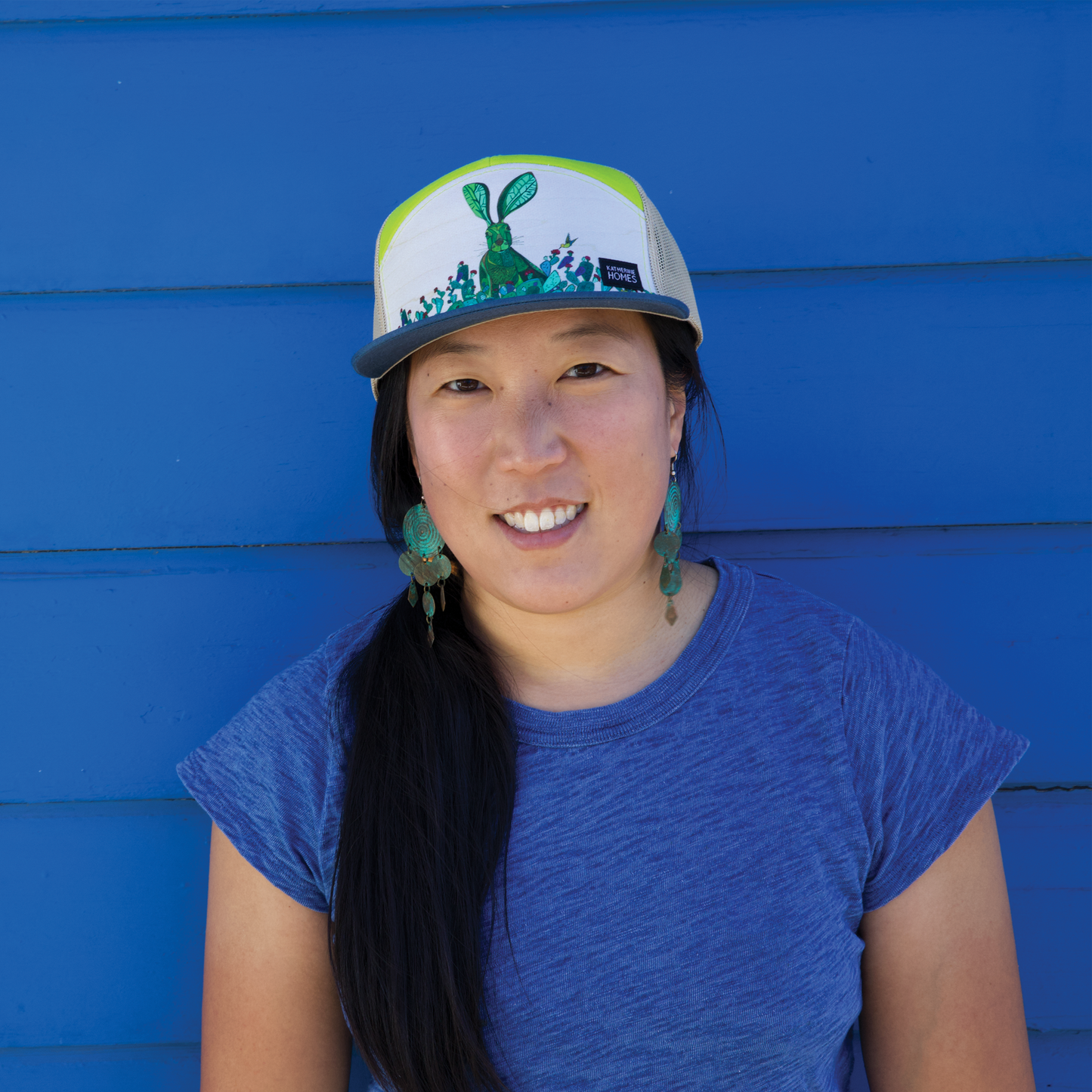 Jackrabbit + Cacti | 7 Panel Hat | Stone, Lime 100% Recycled Oat Mesh