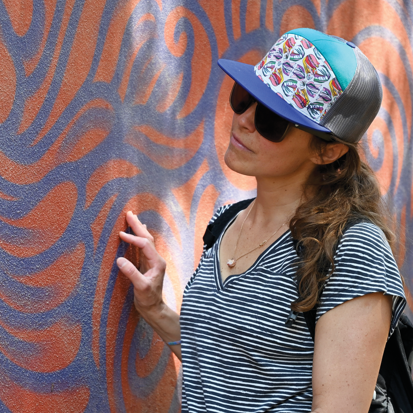 Tulips | 7 Panel Hat | Violet | Teal | Grey 100% Recycled Mesh