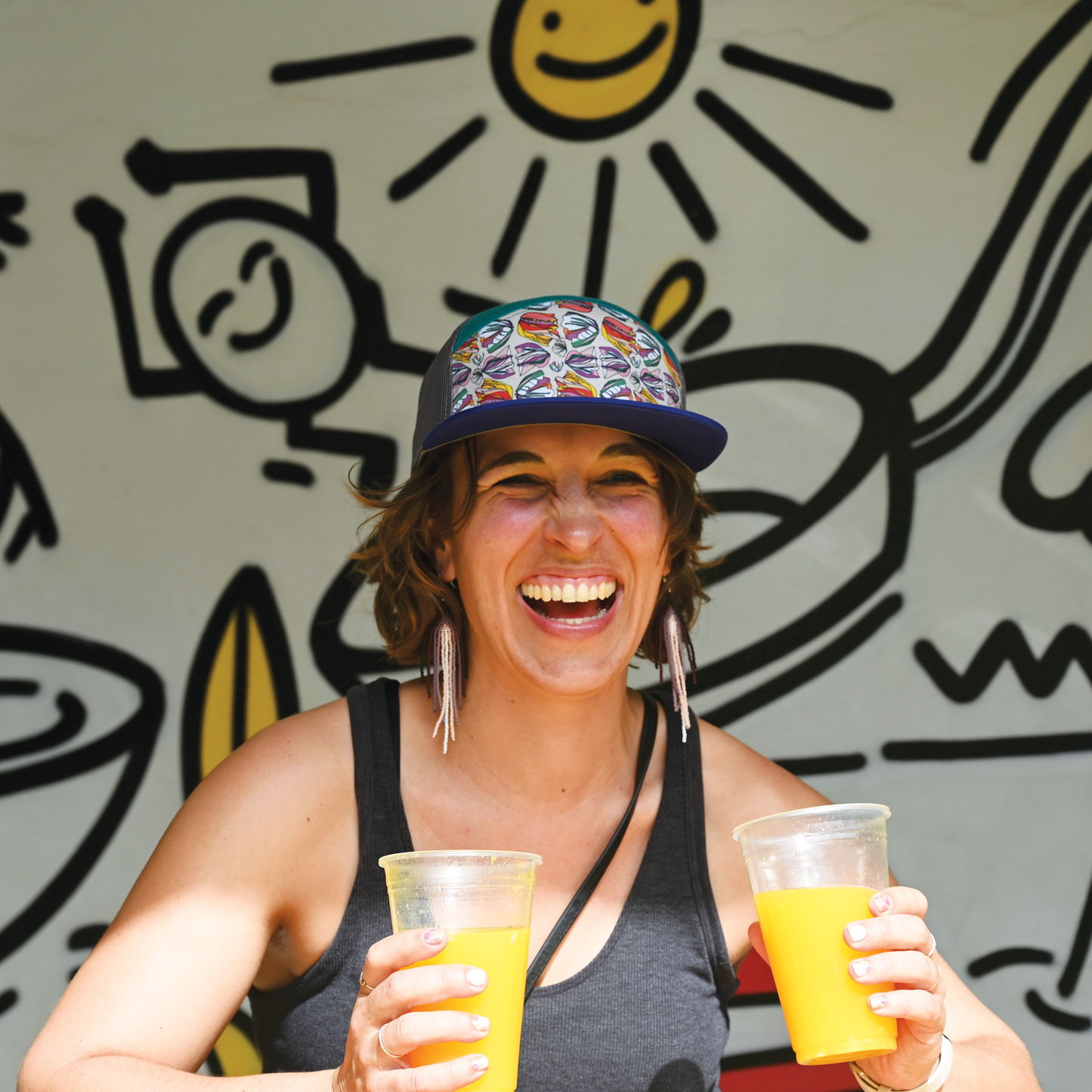 Tulips | 7 Panel Hat | Violet | Teal | Grey 100% Recycled Mesh