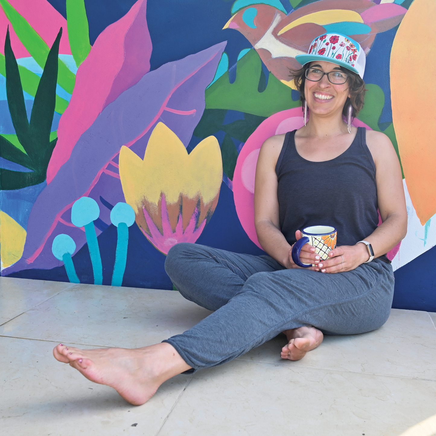 Poppies | 7 Panel Hat | Sea | Aqua| White 100% Recycled Mesh