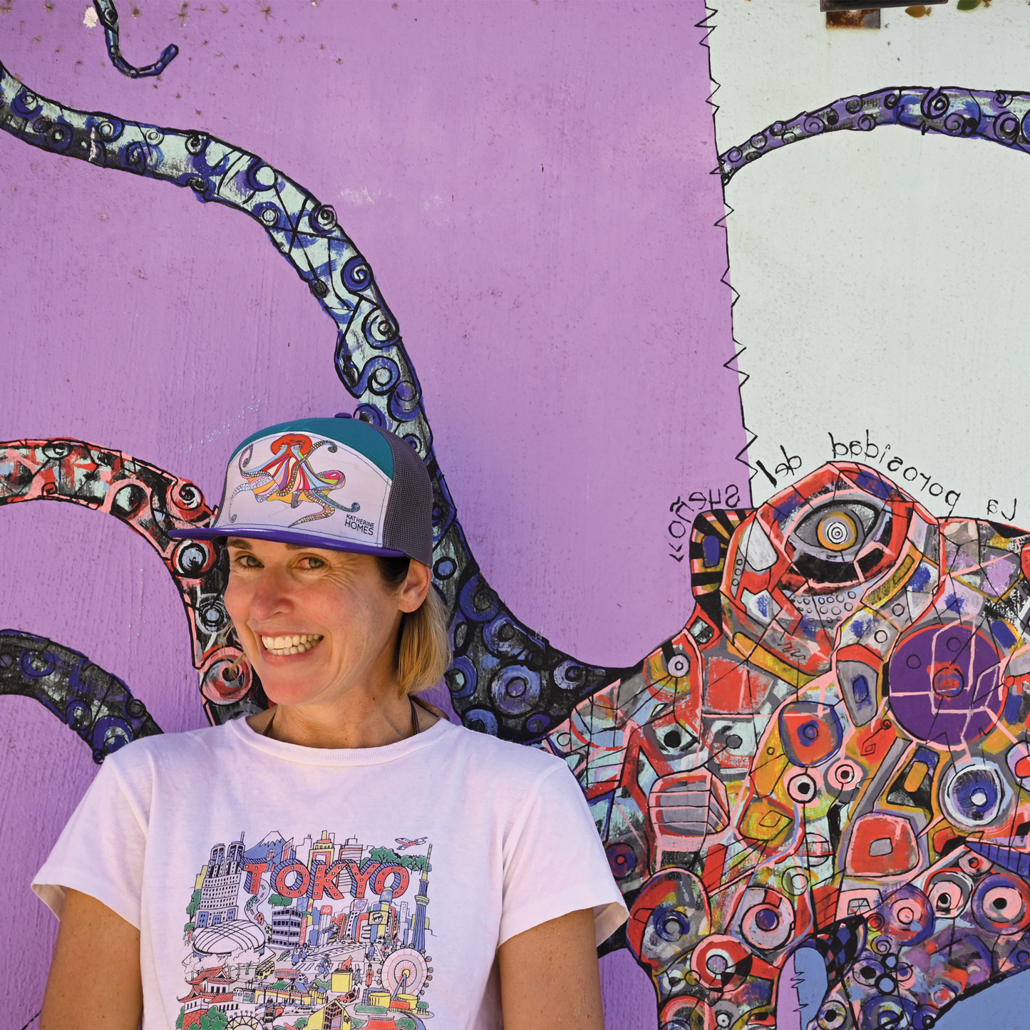 Giant Pacific Octopus | 7 Panel Hat | Purple, Teal 100% Recycled Grey Mesh