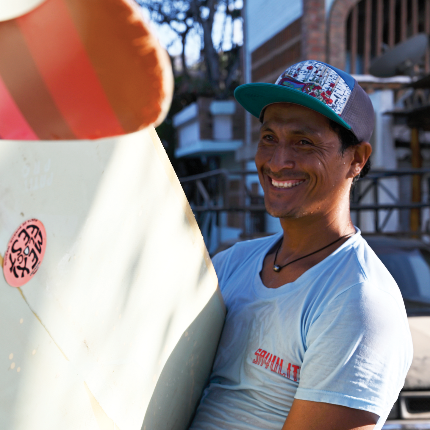 Red Fox and Poppies| 7 Panel Hat | Teal | Royal | Grey 100% Recycled Mesh