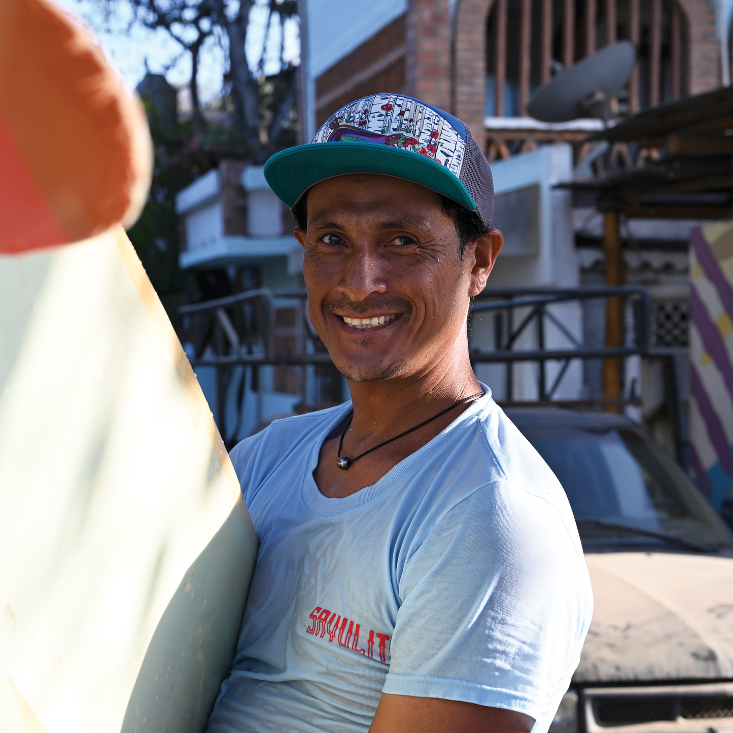 Red Fox and Poppies| 7 Panel Hat | Teal | Royal | Grey 100% Recycled Mesh