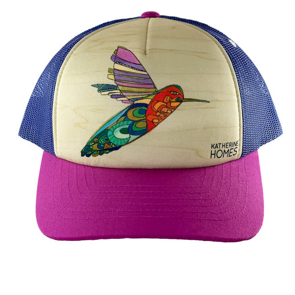 Katherine Homes Hummingbird Trucker Hat Youth | Velvet and Blue