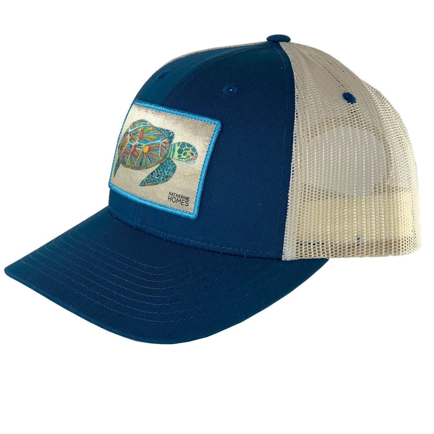 Katherine Homes Green Sea Turtle Trucker Hat | Seaport Blue