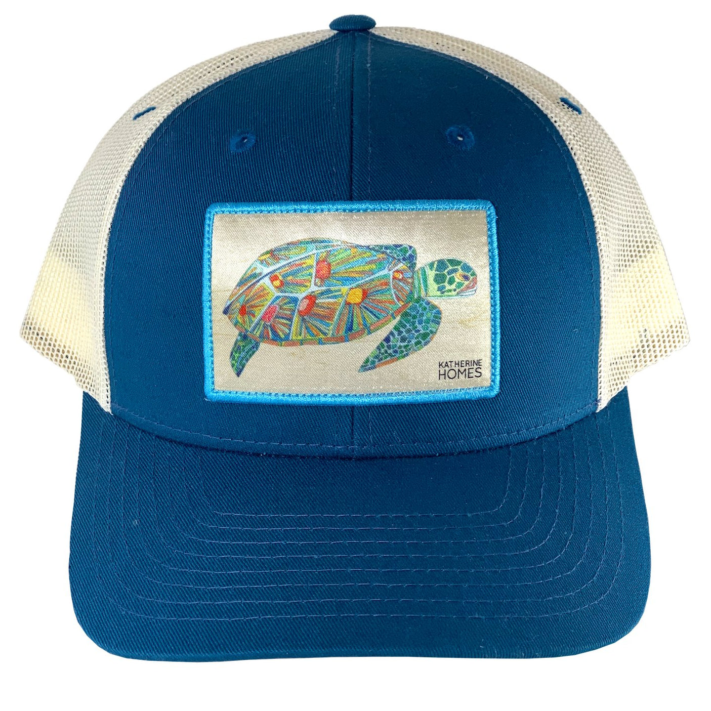 Katherine Homes Green Sea Turtle Trucker Hat | Seaport Blue