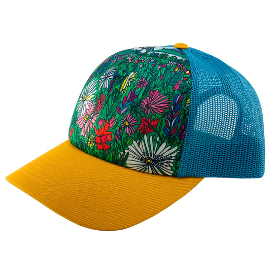 Mount Rainier Bloom | Trucker Hat | Aqua  | Camel Yellow