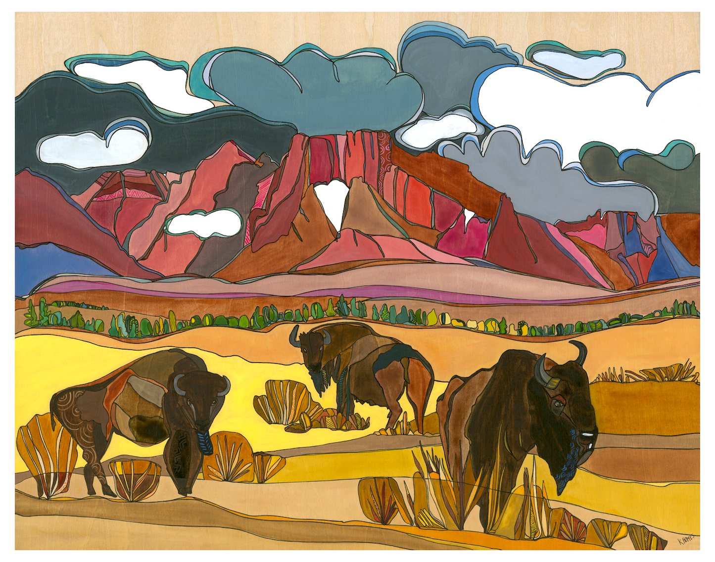 American Bison and Teton Mountains Print Home Decor in Frame by Katherine Homes, giclee, wildlife, animal conservation