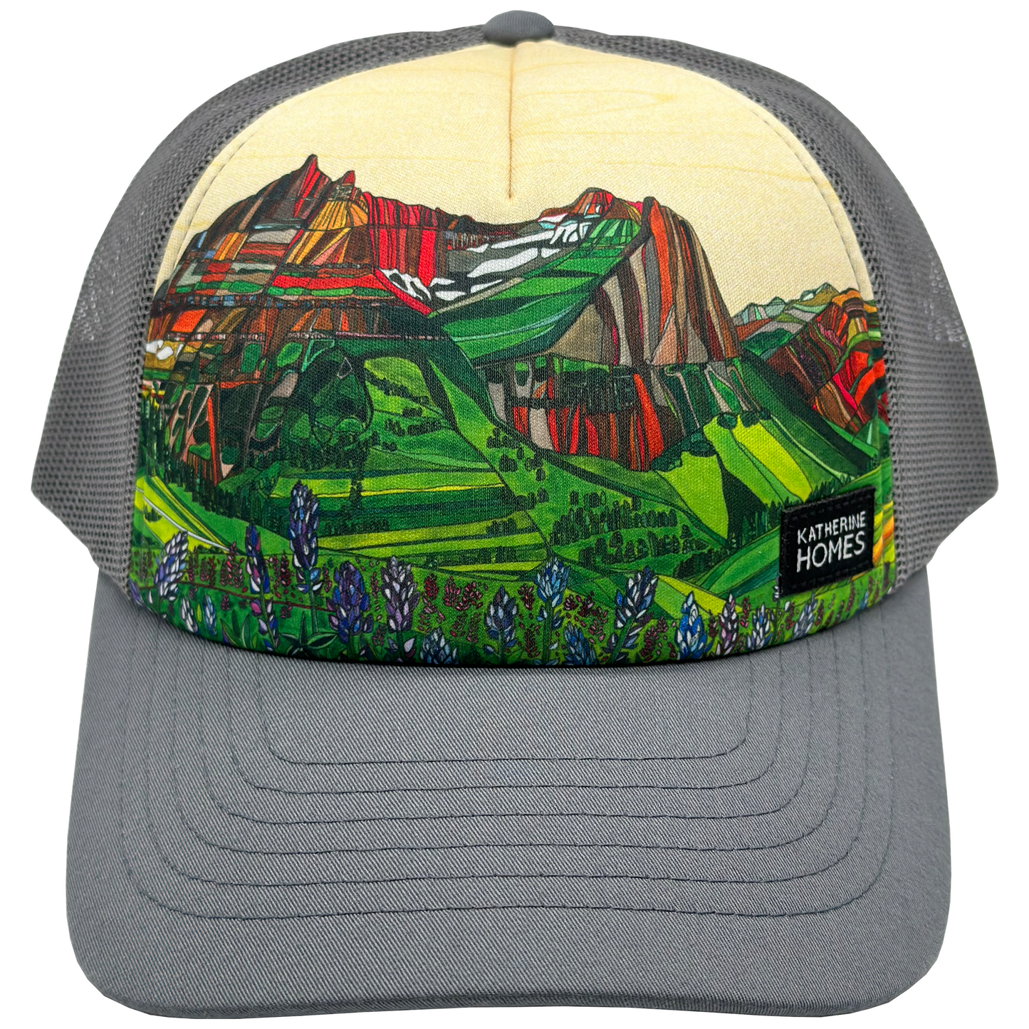 Glacier National Park Trucker  Hat Baseball Cap Recycled Fabrics Hat by artist  Katherine Homes