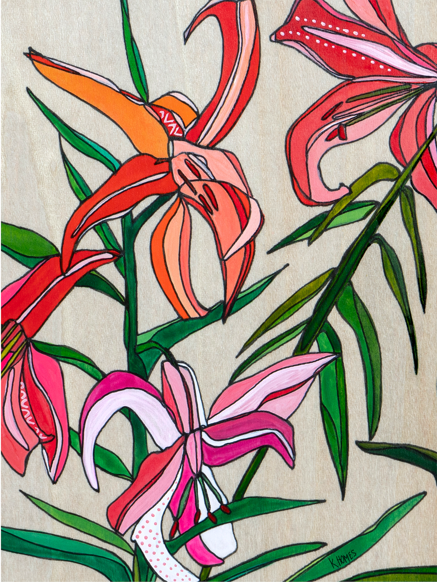 Wild Lilies Print Flowers Home Decor Painting by Katherine Homes 