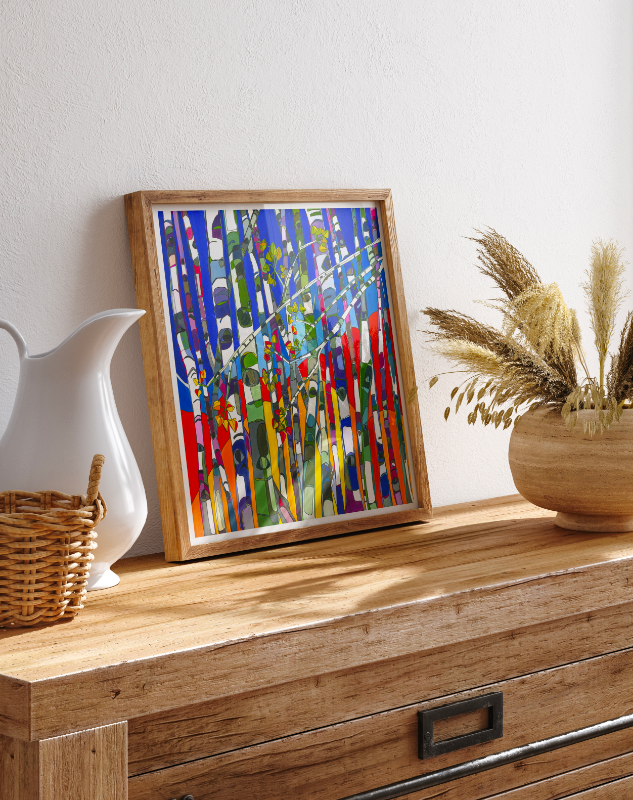 Katherine Homes Kebler Pass Blues forest, trees, aspen, blue, red, colorful, vibrant, home decor, reproduction