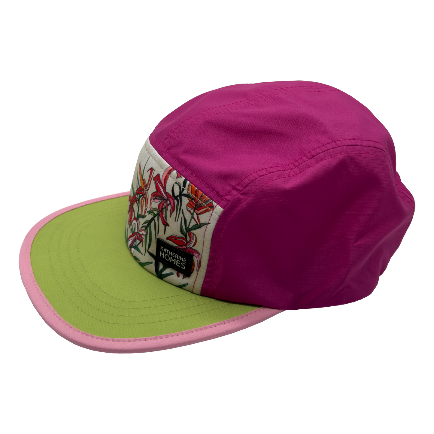 Running Hat, Sun Protection, Lily Flowers, Pink, Lime,  Baseball Cap adjustable strap by Katherine Homes