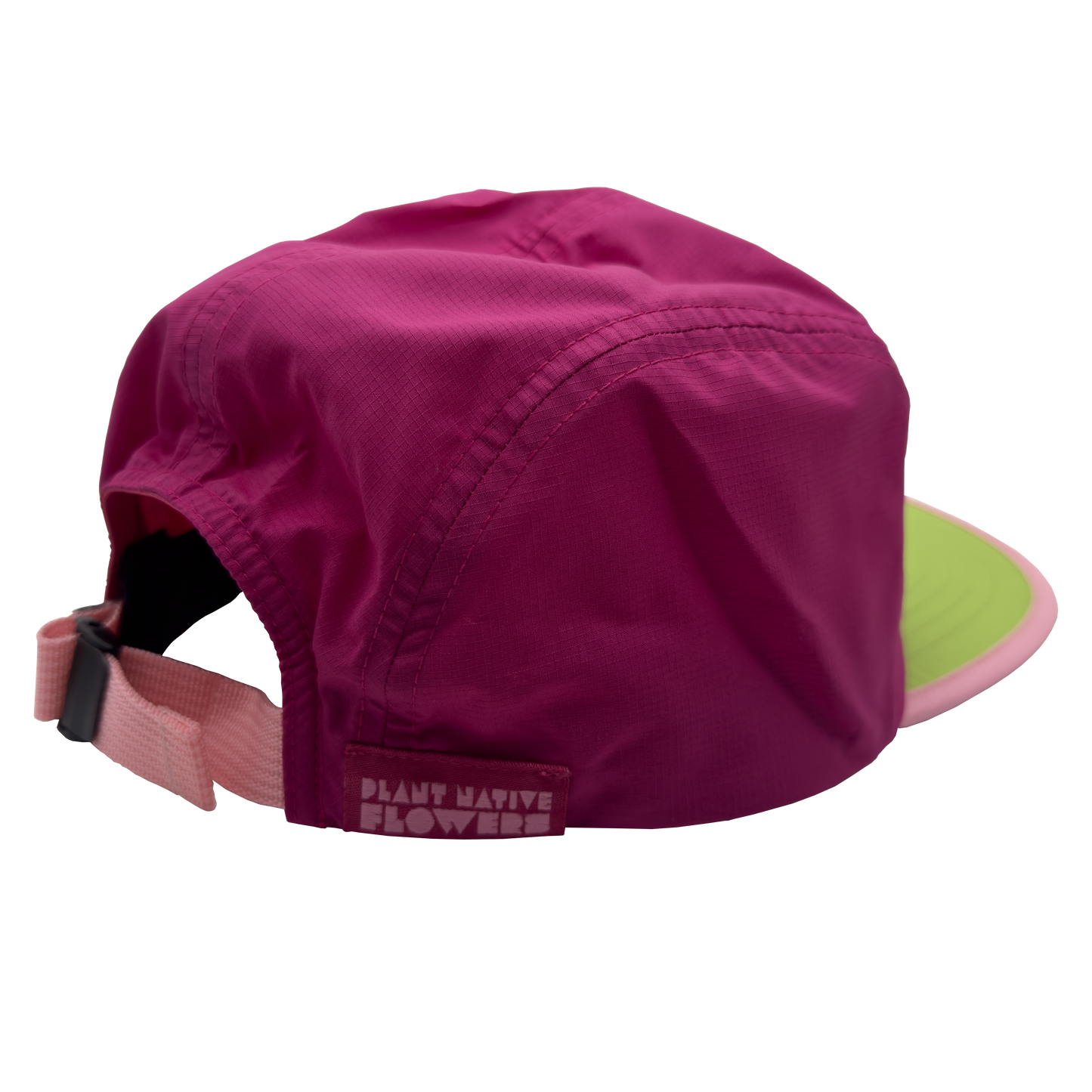 Back Side of Running Hat, Sun Protection, Lily Flowers, Pink, Lime,  Baseball Cap adjustable strap by Katherine Homes