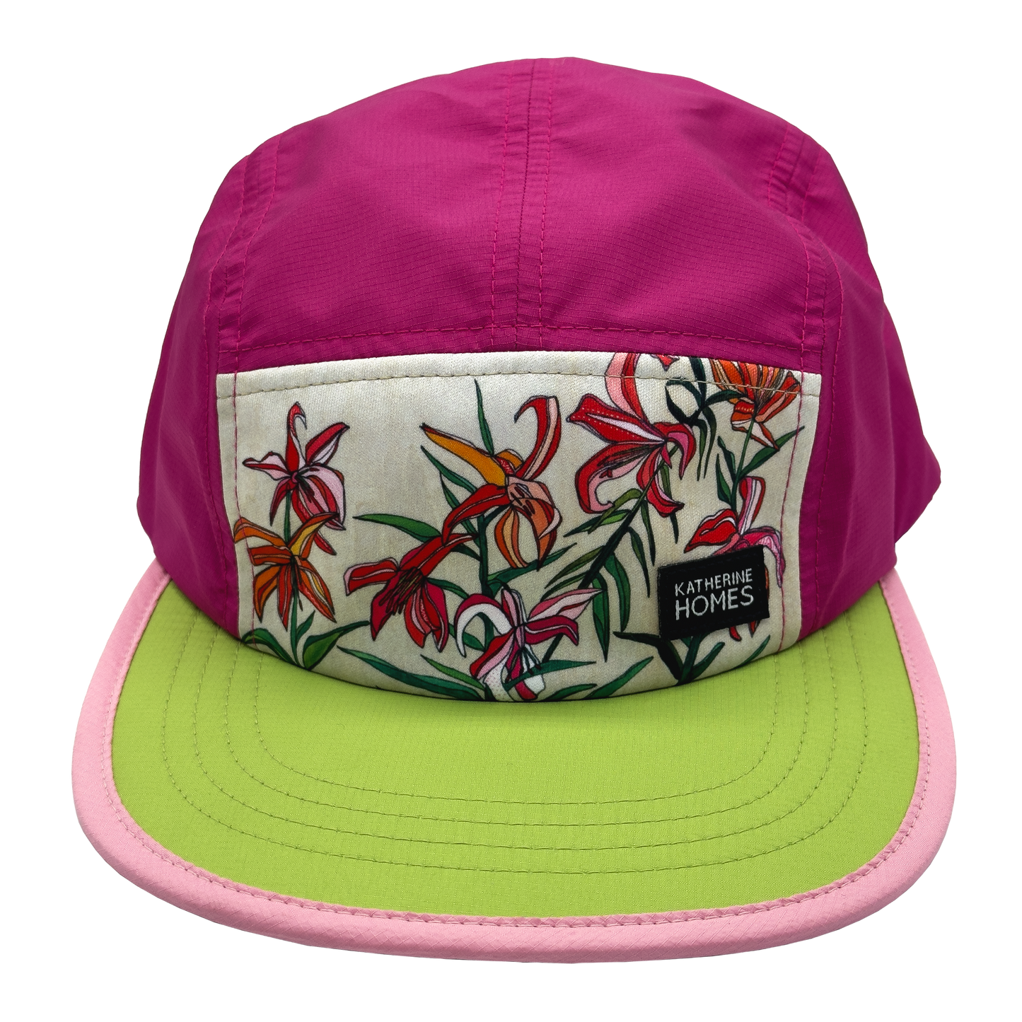 Running Hat, Sun Protection, Lily Flowers, Pink, Lime,  Baseball Cap adjustable strap by Katherine Homes