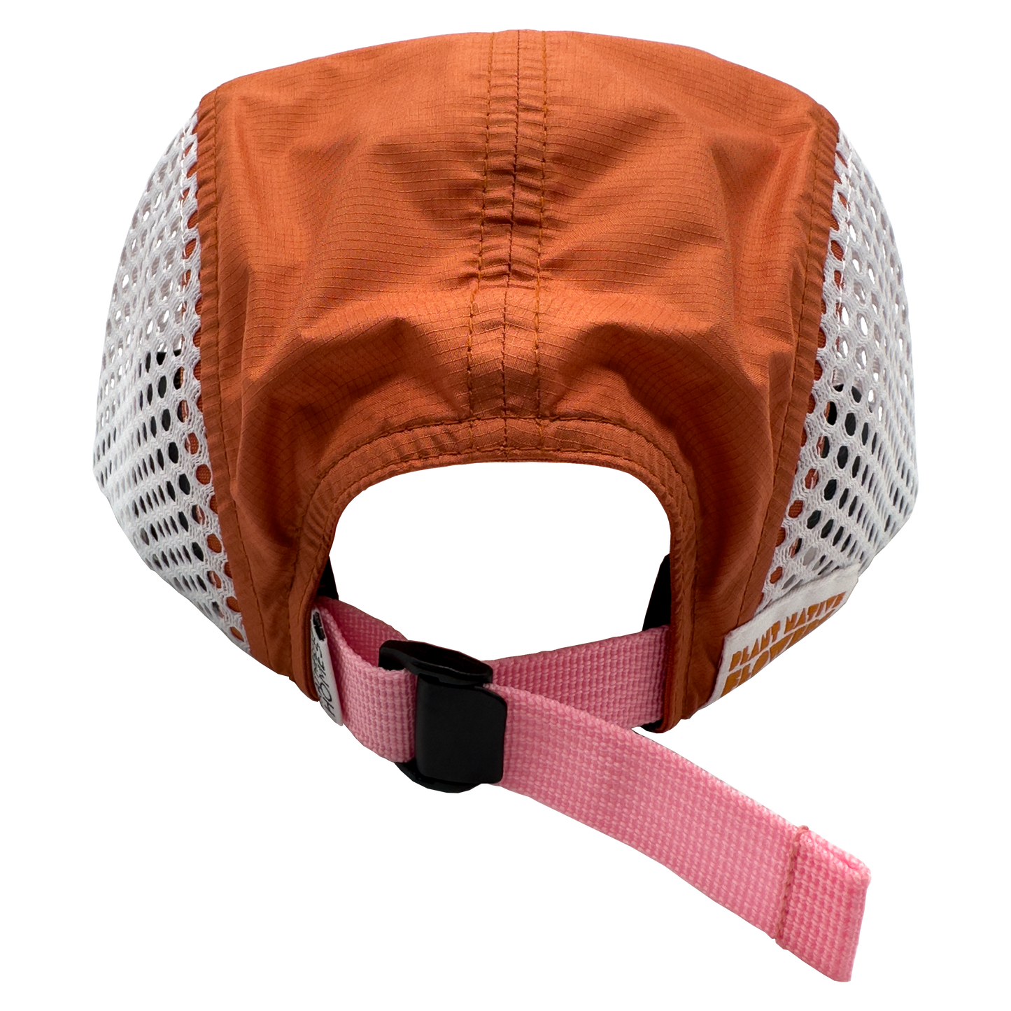 Back of Running Hat, Baseball Hat, Travel, Maroon Bells, White and Orange, breathable, mesh, Adjustable Strap by Katherine Homes 