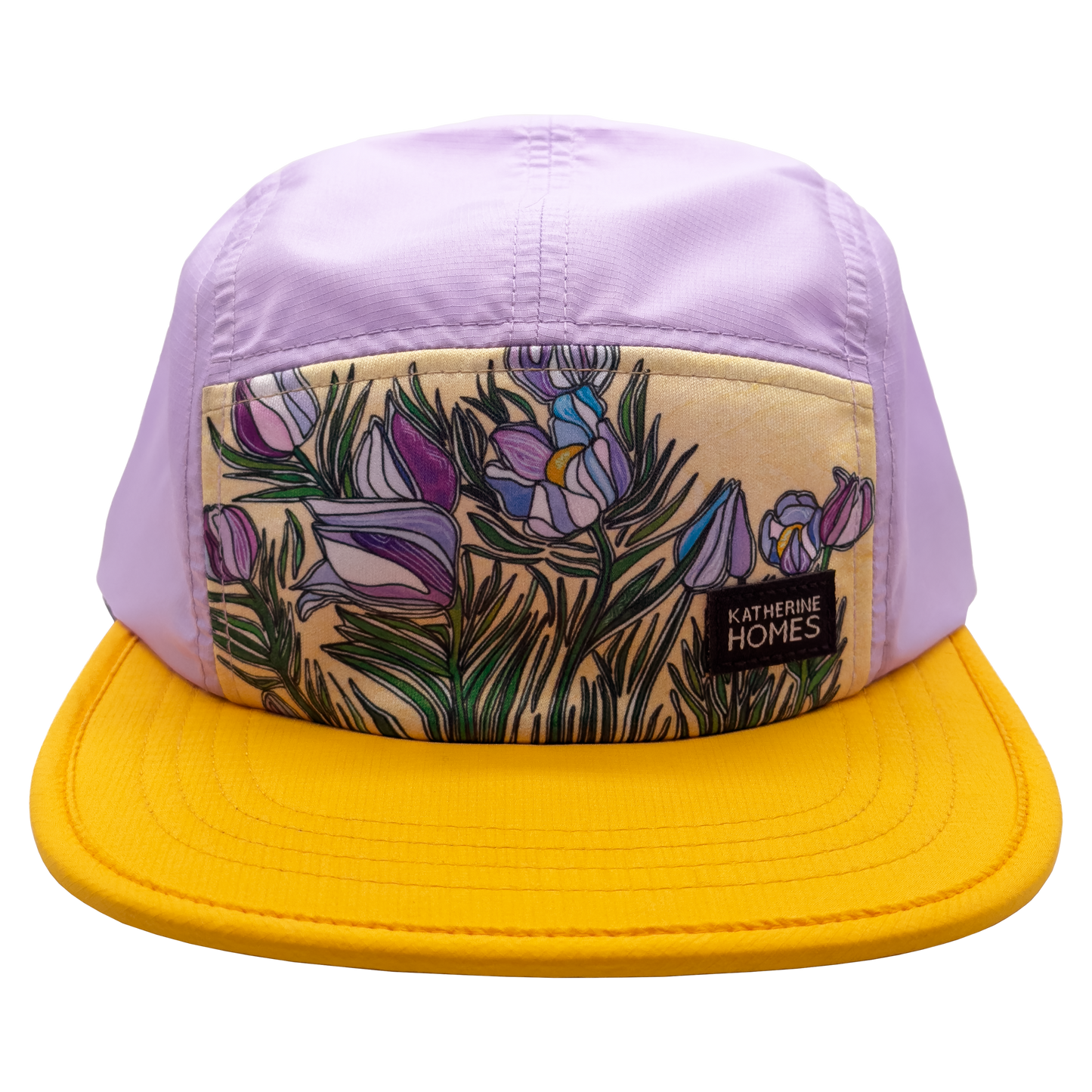 Running Hat, Sun Protection, Pasque Flowers, Lilac, Purple, Yellow,  Baseball Cap adjustable strap by Katherine Homes