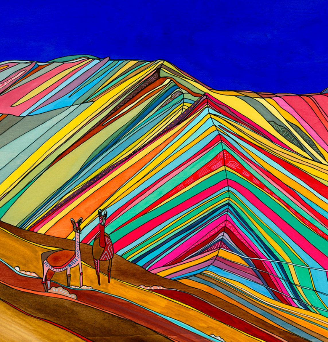 Rainbow Mountains and Alpacas Painting by artist  Katherine Homes