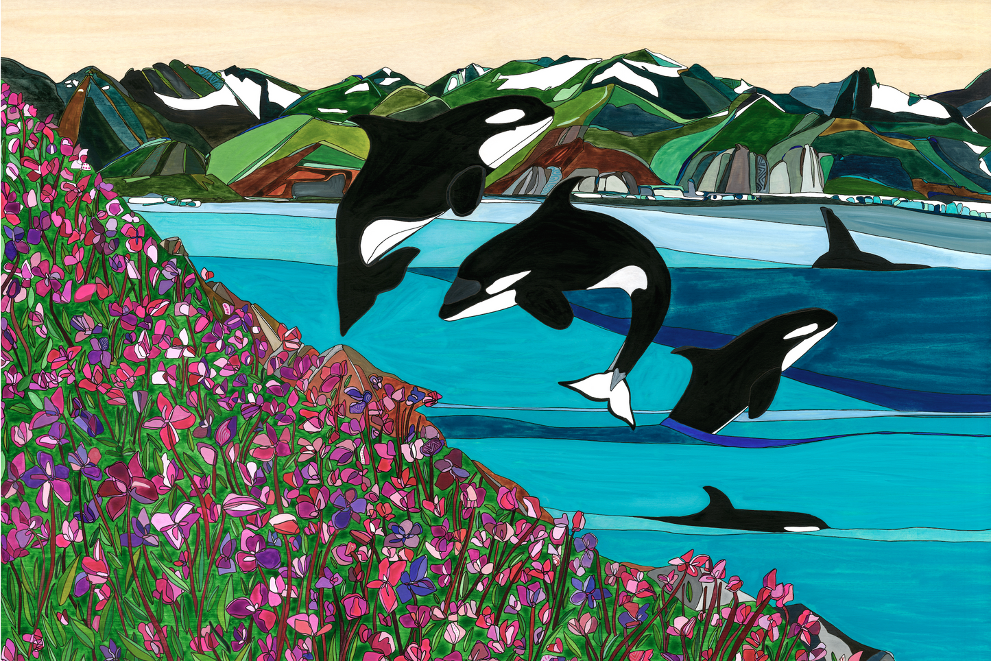 Wild Orcas San Juan Islands Painting by Katherine Homes 