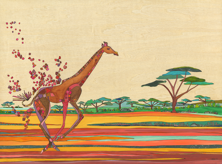 Fleeing Giraffe Painting by Katherine Homes, Original Painting, Artwork, Painter, Watercolor, Wildlife Art, Threatened Species