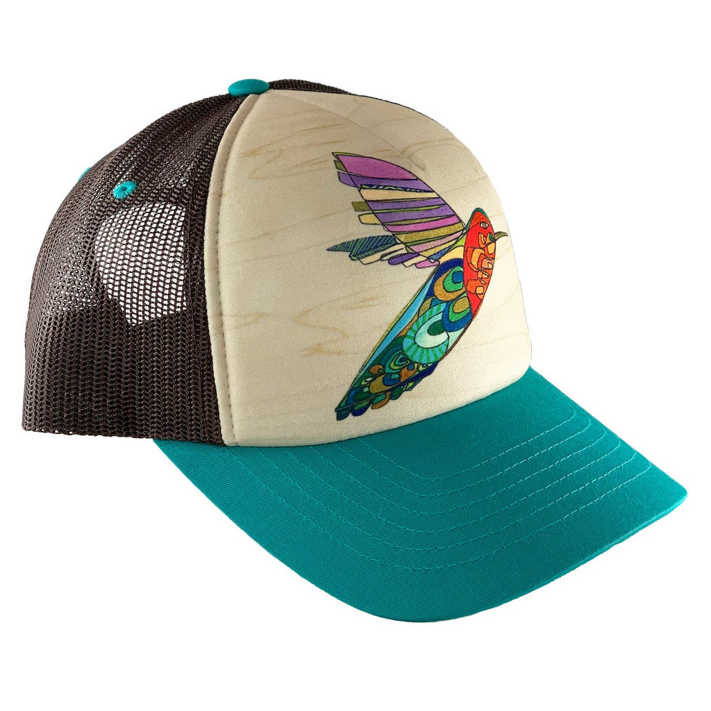 Katherine Homes Hummingbird Trucker Hat | Turquoise and Brown 