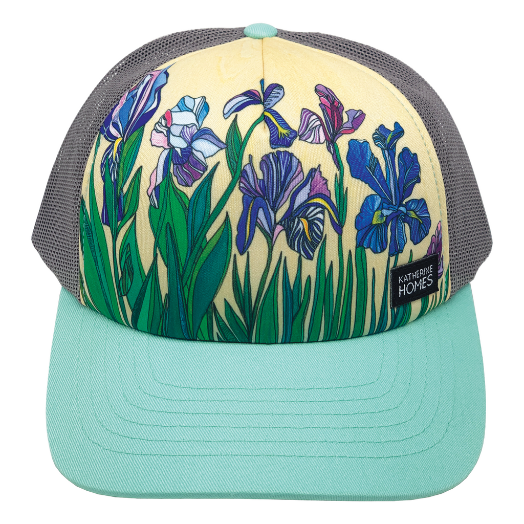 Iris Flowers | Trucker Hat | Aqua | 100% Grey Recycled Mesh  display picture 1