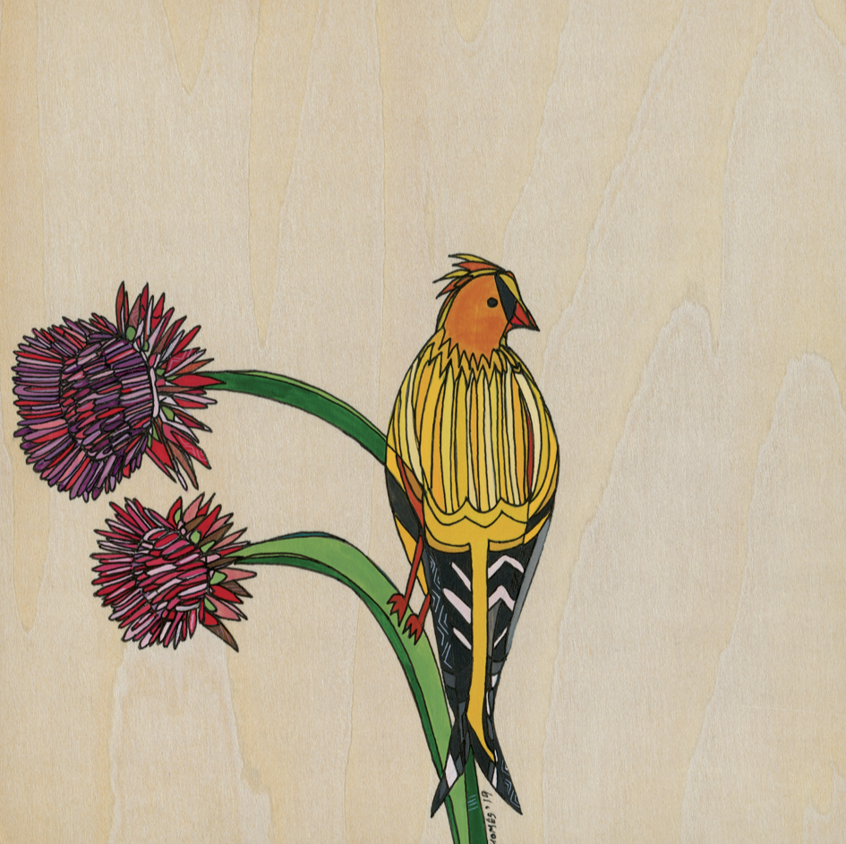 Goldfinch and Thistle Print by Katherine Homes, fine art print, reproduction, giclee, animal art, flowers, birds
