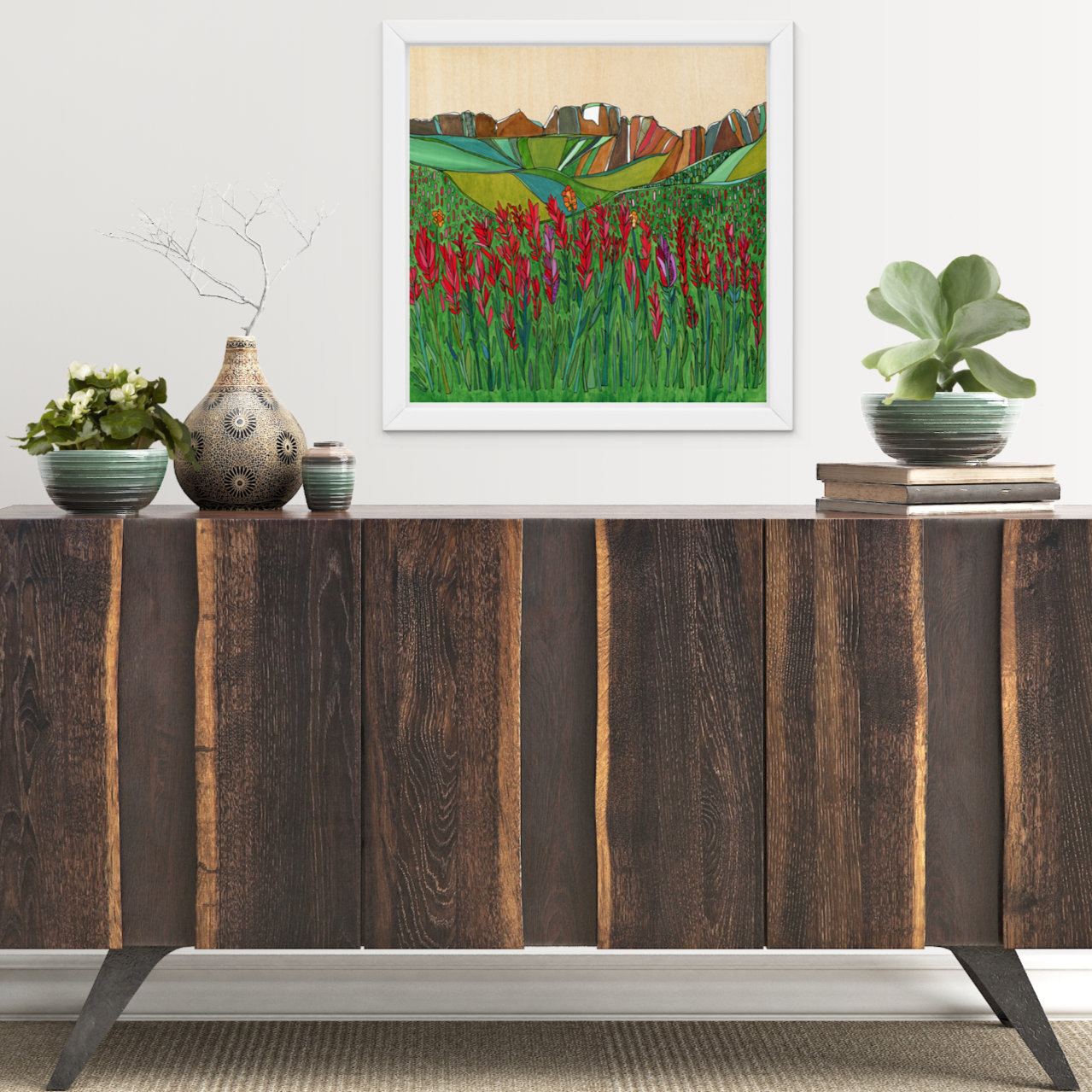 Indian Paintbrush Print by Katherine Homes, framed artwork, giclee print, mountains