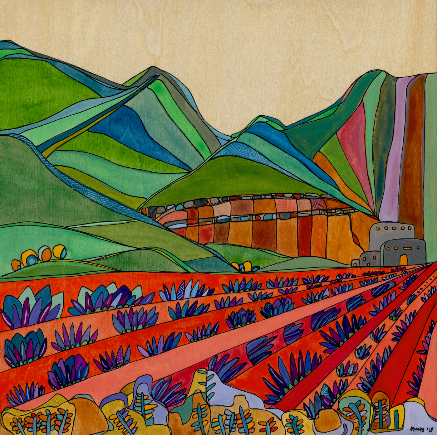 Santa Fe Flower Farm Painting by Katherine Homes, flowers, beauty, nature, desert, mountains