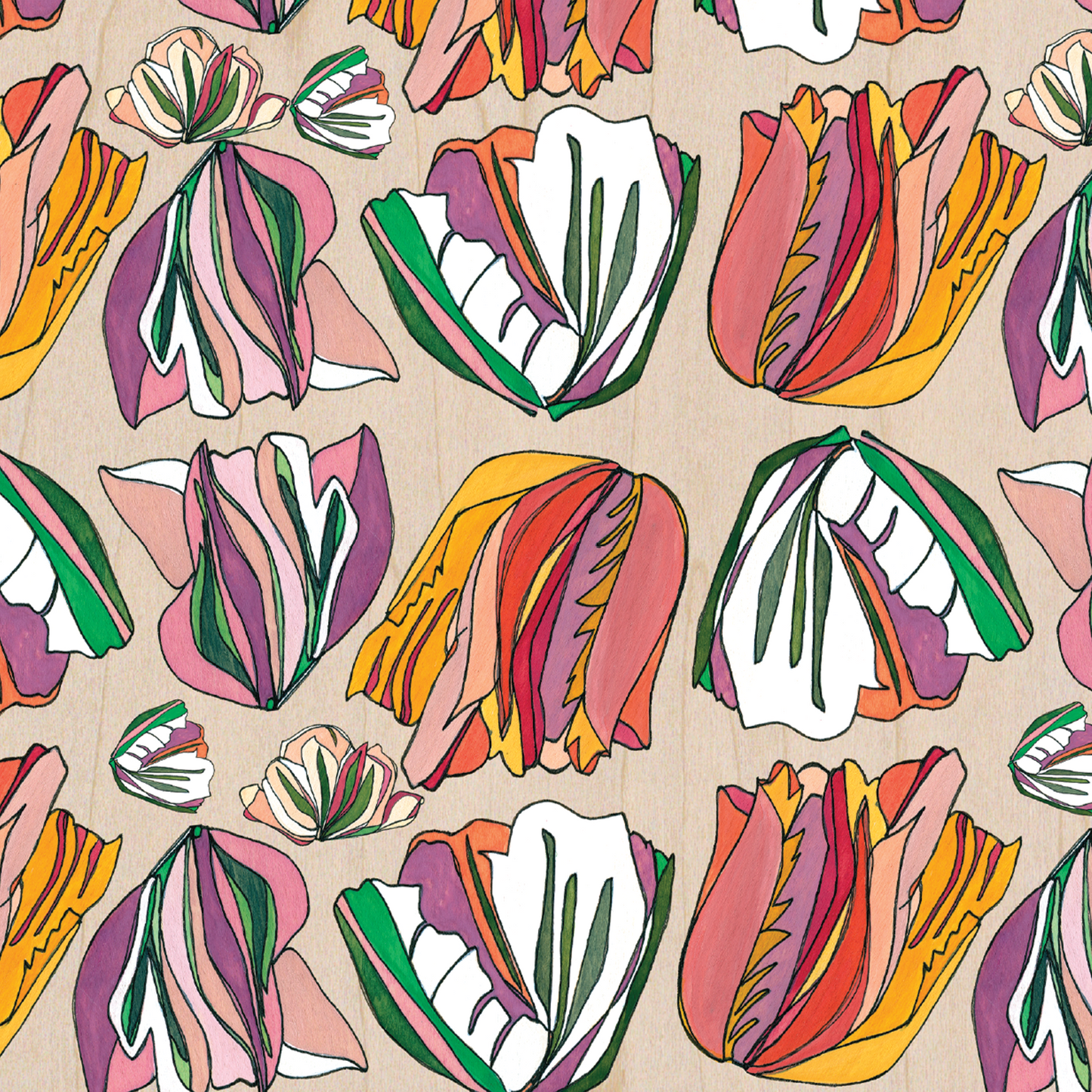 Katherine Homes Tulips Pattern from Original Watercolor painting, flowers, wildflowers, tulip