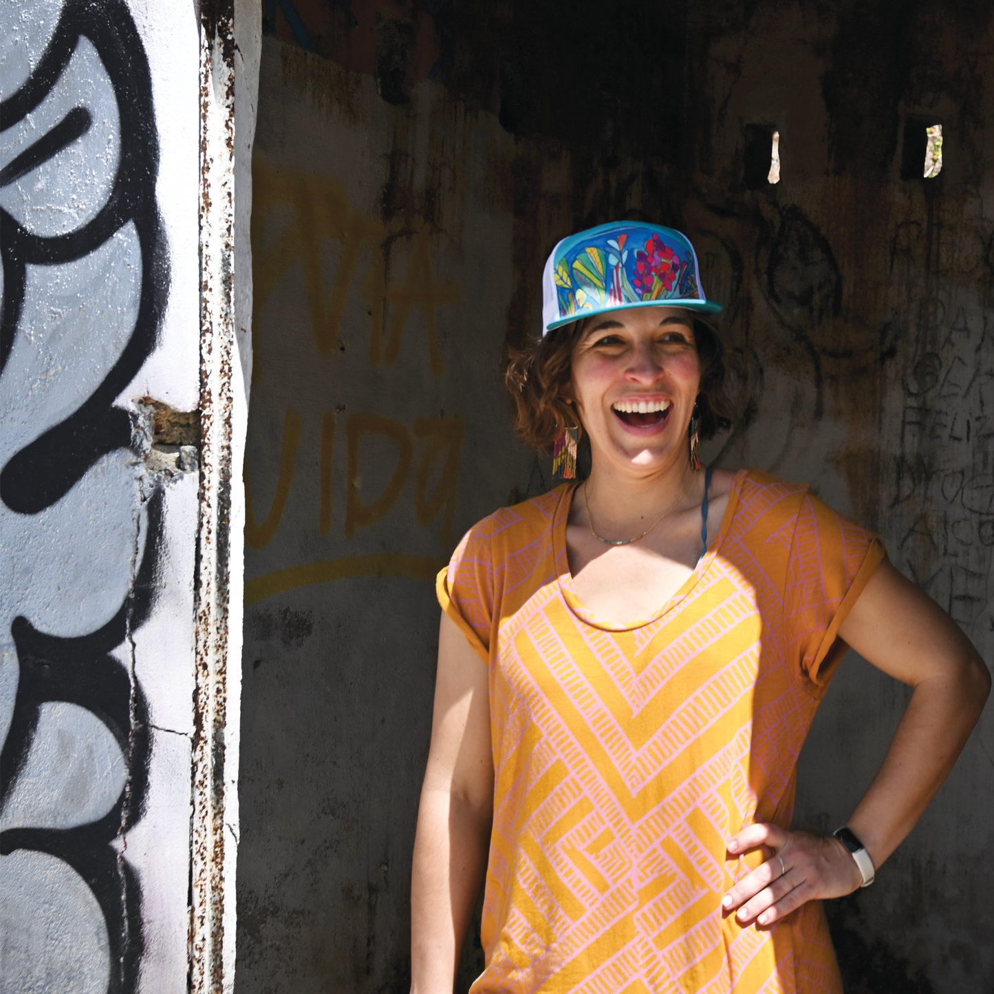 Coral reef hat by Katherine Homes, 7 panel design, colorful, protect our oceans, fragile ecosystem, ocean conservation