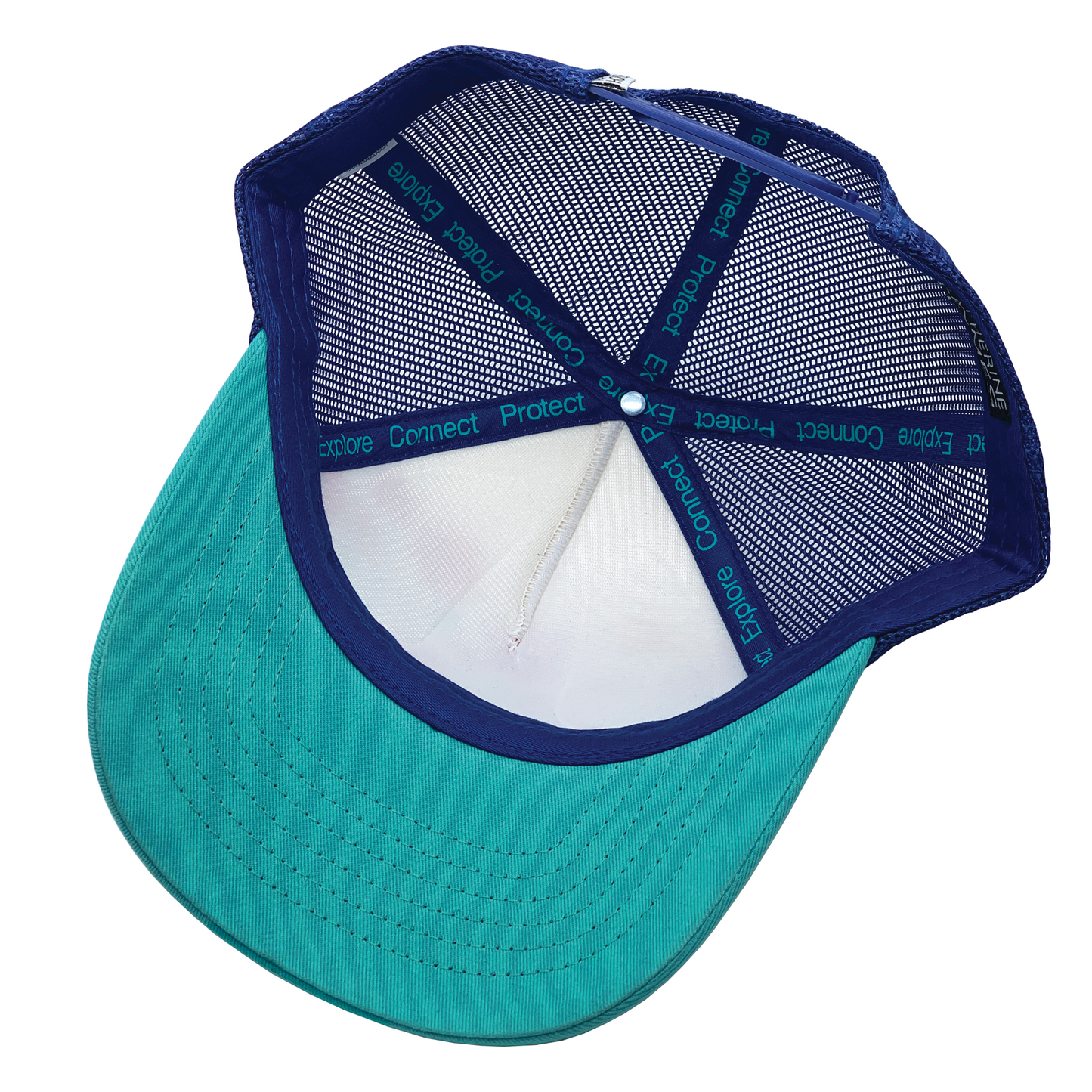 Wild Poppies Royal and Turquoise Trucker Baseball Cap, mesh adjustable  artist  Katherine Homes, explore, connect, protect, outdoorsy, outdoor gear, hats