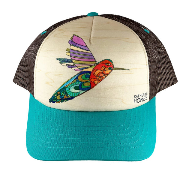 Katherine Homes Hummingbird Trucker Hat | Turquoise and Brown 